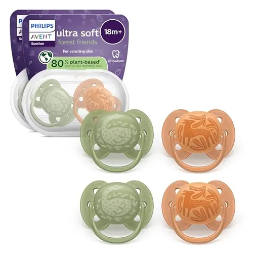 Philips Avent ultra soft Schnuller – kiefergerecht geformtes Design, für Babys ab 18 Monaten, flexibles Saugerschild, extra fester, symmetrischer Silikonsauger, BPA-frei, 4er-Pack, SCF093/07