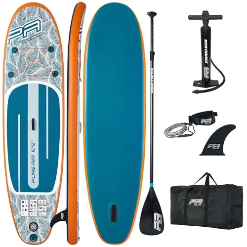 Aqua Marina Pure Air Tropic 10'2 - Aufblasbares SUP Board Set - Stand Up Paddle Board – Aqua Marina Pure Air Tropic 10'2, stabil und leicht mit nur 7,6 kg. Inklusive Paddel, Pumpe, Leash und Tasche – perfekt für Einsteiger und Abenteuerlustige!