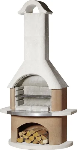 Buschbeck Grillkamin Davos - Weiß-Terracotta - Grillkamin in elegantem Design (210 x 110 x 65 cm) für gemütliche Grillabende im Garten, mit integriertem Holzlager und hochwertiger Verarbeitung.
