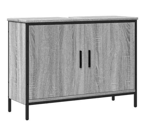 vidaXL Waschbeckenunterschrank Grau Sonoma - Unterschrank fürs Bad mit reichlich Stauraum und stabiler Konstruktion aus pulverbeschichtetem Stahl und Holzwerkstoff, ideal für eine ordentliche Badezimmergestaltung.