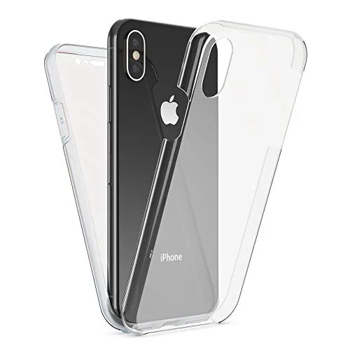 NALIA 360 Grad Handyhülle kompatibel mit Apple iPhone XS Max, Full-Cover Silikon Bumper mit Displayschutz vorne Hardcase hinten, Hülle Doppel-Schutz Dünn Ganzkörper Case, Farbe:Transparent