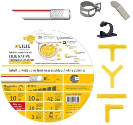 Lilie Native Trinkwasserschlauch mit Zubehör, 10m, Warmwasser
