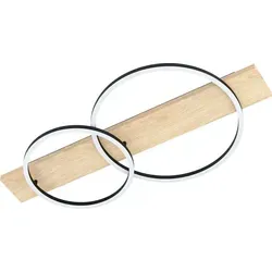 EGLO LED Deckenleuchte Boyal, 2-flammig aus Holz und Metall - Deckenleuchte in Natur und Schwarz, FSC zertifiziert, spendet warmweißes Licht mit 1700 Lumen – ideal für Wohnzimmer, Küche und Flur.