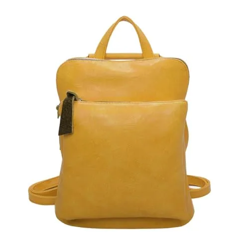 Damen Rucksack Tasche Crossbody Schultertasche Handtasche Messenger Umhängetasche Shopper Cross-Over Handgepäck Vintage Leder Optik Gelb