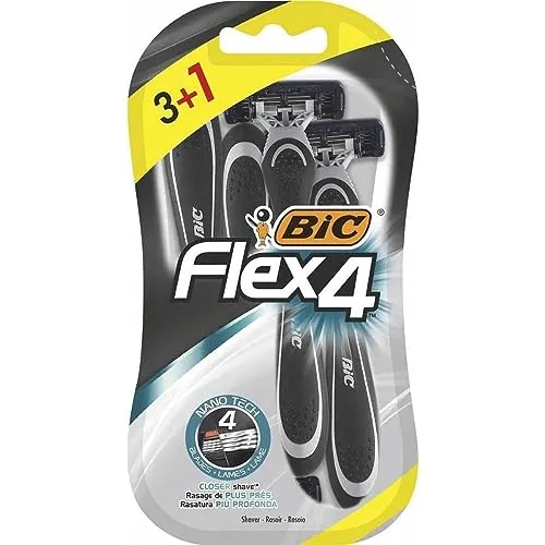 Bic Flex 4 Herrenrasierer - 4 Stück Rasierer (3 + 1 Bonus) - mit Gleitstreifen und schwenkbarem Kopf für eine glatte, präzise Rasur