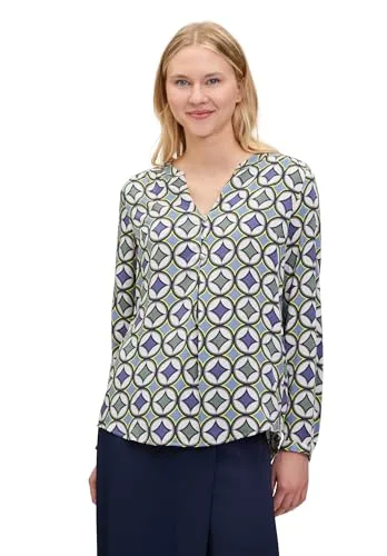 Schlupfbluse CARTOON - Damen Casual-Bluse mit Knöpfen - Lässige Bluse in Blau-Grün aus 100% Viskose, ideal für Alltag und Büro. Mit V-Ausschnitt und funkelnden Ziersteinen für einen stilvollen Look.