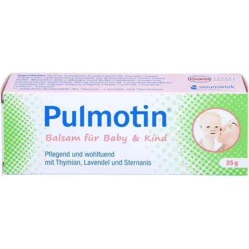 Pulmotin Balsam für Baby & Kind - Arzneimittel zur sanften Massage auf Rücken und Brust. Mit pflegenden Inhaltsstoffen wie Panthenol und Sheabutter, ideal zur Unterstützung des Wohlbefindens während der Erkältungszeit.