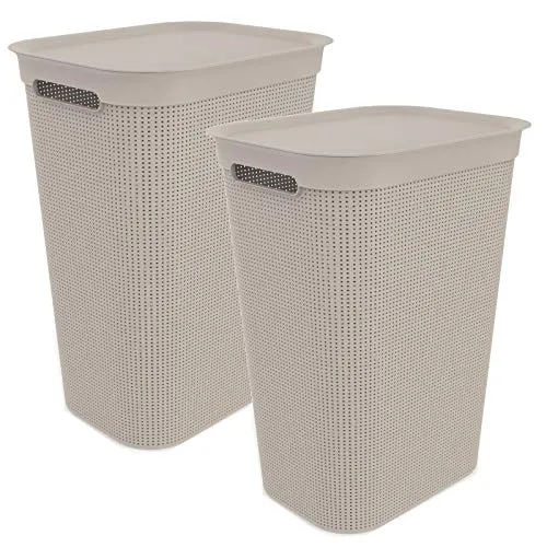 Rotho Brisen 2er-Set Wäschesammler 50l mit Deckel in beige von Rotho
