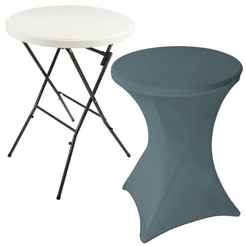 Nexos Trading Partytisch Stehtisch 100 cm klappbar mit Husse anthrazit Stretch waschbar Bistrotisch Bartisch 80x80 cm rund Klapptisch Stoffbezug