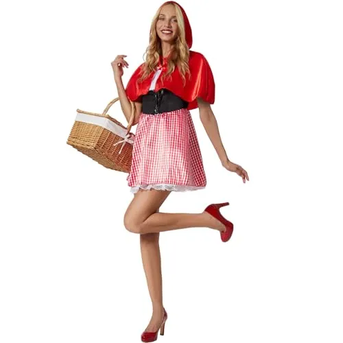 tectake® Damenkostüm Rotkäppchen - Kostüme für Damen, ideal für Karneval oder Mottopartys – das Set mit rotem Umhang und stilvollem Kleid sorgt für einen märchenhaften Auftritt!