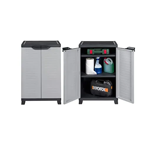 Kreher 2 Stück Kunststoffschrank, Gartenschrank mit 2 höhenverstellbaren Böden und Füßen. Maße pro Schrank BxTxH in cm: 65 x 45 x 97 cm