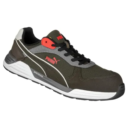 PUMA Safety Frontside BRAUN EFEU Low Sicherheitsschuh Gr. 42 - Herren Industrie & Handwerk Schuhe, atmungsaktive und metallfreie Sicherheitsschuhe mit DGUV Durchtrittschutz und veganen Materialien für optimalen Komfort und Sicherheit.