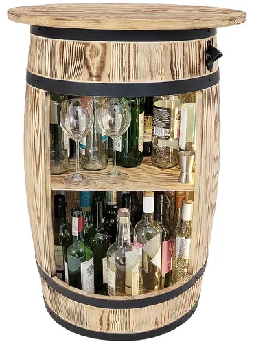 Dekorative Holzfass-Bar mit großer Platte und LED-Beleuchtung