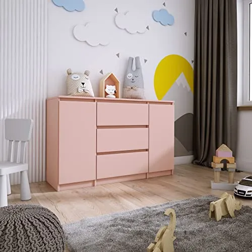 3E 3xE living.com Kommode mit 2 Türen, 3 Schubladen, B: 120 cm, H: 78 cm, T: 40 cm in Farbe: ROSA