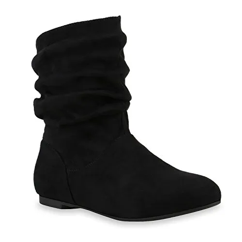 Damen Schlupfstiefel Zierknöpfe Bequeme Stiefeletten Kunstleder Schuhe 122495 Schwarz Camargo 38 Flandell