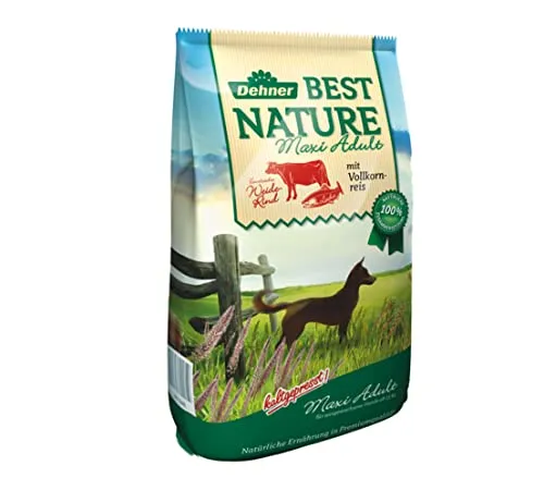 Dehner Best Nature Hundefutter Maxi Adult - Trockenfutter getreidefrei und zuckerfrei, für große Hunde ab 15 kg, mit Rind und Lachs, 12.5 kg