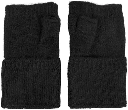 styleBREAKER Damen Fingerlose Strickhandschuhe Einfarbig mit Bund, warme Winter Handschuhe 09010052, Farbe:Schwarz