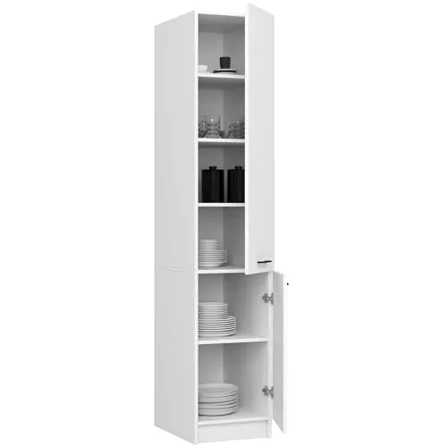 BDW - Vorratsschrank Küche - Küchenschrank Schmal - Schrank 40 cm breit, 205 cm hoch, 57 cm tief - Geräumiger Hochschrank für Vorräte, Küchenutensilien und mehr - Küchenschrank Weiß