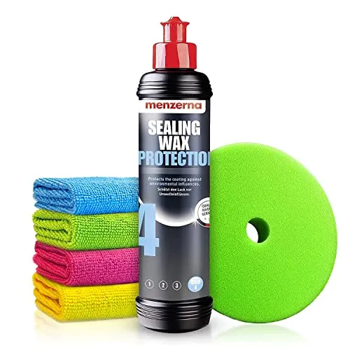 Autopolitur Set: Menzerna Sealing Wax Protection Versiegelung (250ml) - Schützt den Lack lang & effektiv vor Umwelteinflüssen - Auto polieren, Politur, Glanz, Wachs, Coat, Ezenter, Rotation | 6-teilig