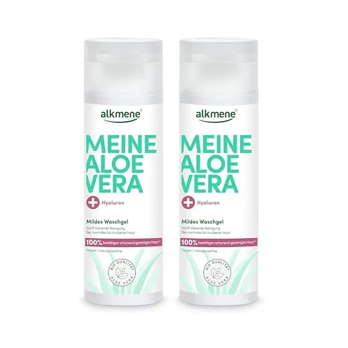 alkmene 2x mildes Aloe Vera Waschgel Gesicht mit Hyaluron 200 ml - Gesichtsreinigung vegan für normale bis trockene Haut - Reinigungsgel Gesicht, mildes Reinigungsgel Gesicht, Waschlotion Gesicht