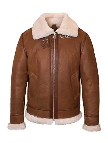 Lolus Herren Premium Lammfelljacke mit weichem und hellem Lammfell - Vonrock (62, cognac)