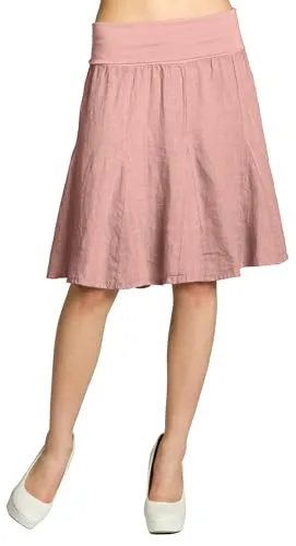 Caspar Damen Midi Sommer Leinenrock in pink von Caspar