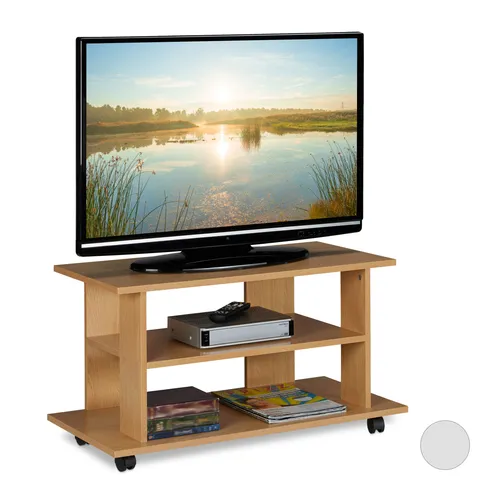 Relaxdays TV Board mit Rollen - 2 Fächer für Fernseher, fahrbar und flexibel positionierbar, ideal für modernen Wohnstil