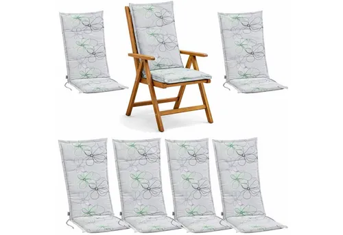 BURI Hochlehnerauflage 6x - Komfortable Sitzkissen für Gartenstühle - Gartenstuhlauflagen mit 7 cm Polsterung für maximalen Sitzkomfort. Edles Blumen-Muster und langlebige Baumwollqualität für stilvolle Entspannung auf Balkon oder Terrasse.