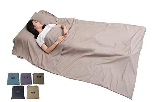 JITTY Hüttenschlafsack 210 x 115 cm – Leichter Reiseschlafsack für Camping und Reisen (Khaki)