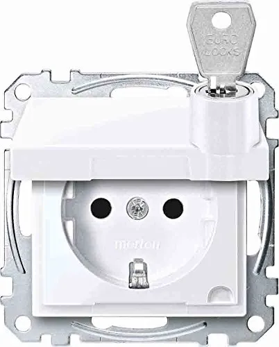 Schneider Electric Merten MEG2315-0325 Schuko-Steckdose mit Klappdeckel - Steckdose mit abschließbarem Klappdeckel für zusätzliche Sicherheit, BRS-Funktion für Berührungsschutz, aktivweiß glänzend, Teil des Merten System M.