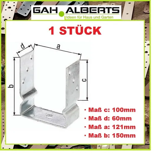 GAH Stahl U-Pfostenträger Halter 121x150x100x60mm U-Schuh U-Anker feuerverzinkt