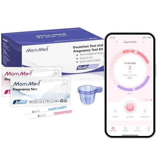 MOMMED Ovulationstest und Schwangerschaftstest, Umfasst 20 Frühschwangerschaftstest, 60 Ovulationstest, 80 Urinbecher, Zeiterfassungstabelle, schnelle und genaue Ergebnisse