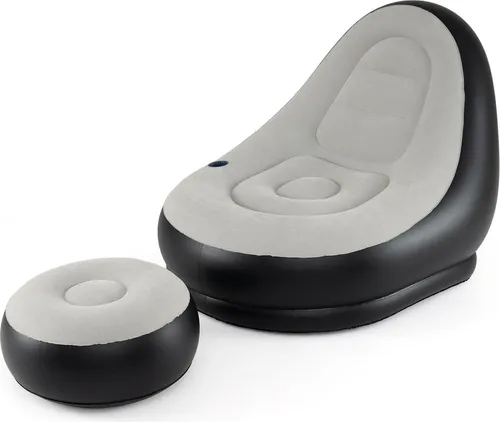 COSTWAY Aufblasbarer Sessel mit Fußhocker – Bequemer Loungesessel für drinnen & draußen - Genießen Sie entspannten Komfort mit dem aufblasbaren Sessel und der Ottomane. Ideal für Garten, Camping oder Zuhause, bietet er eine schnelle Aufblaszeit und eine Tragfähigkeit von bis zu 100 kg.