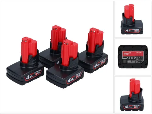 Milwaukee Akku Set 4x M12 B4 12 V 4,0 Ah - Hochleistungs-Akku-Set mit 4x 4000 mAh Li-Ion Akkus für zuverlässige Energieversorgung. Ideal für den professionellen Einsatz und lange Laufzeiten.