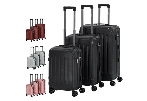 Arebos Koffer Reisekoffer 3er Set Hartschalen Trolley M-L-XL - 3-teiliges Hartschalen Koffer-Set mit 360° schwenkbaren Rollen, leicht und sicher. Ideal für alle Reisen mit großzügigem Stauraum und Reißverschluss-Schloss.