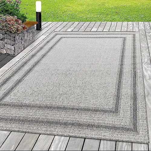 SIMPEX Outdoor Teppich, Bordüre Design, Teppich Natur, 60 x 100 cm, Teppich modernen Stil, Küche, Balkon, Terrasse, Garten, Picknick