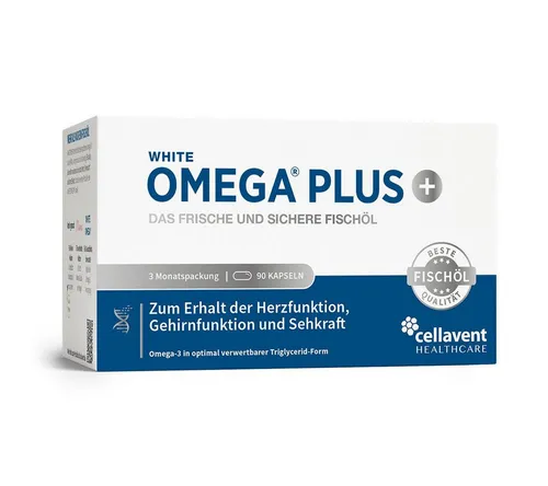 White Omega PLUS Omega-3 Kapseln 90 St - Arzneimittel: Hochwertige Omega-3-Fettsäuren für Herz und Gehirn, rezeptfrei erhältlich und ideal für die tägliche Ergänzung.