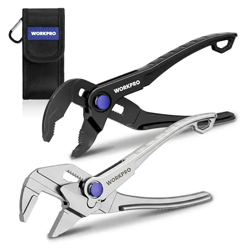 WORKPRO Mini Wasserpumpenzangen & Zangenschlüssel Set 2-teilig, 100 mm | Hochfester Stahl, Schnellverstellung, Gürteltasche