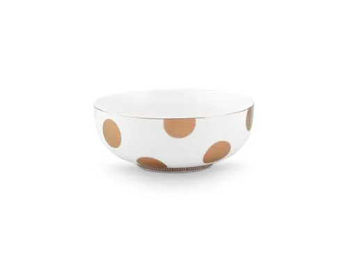 PiP Studio Schale Dot Delight Bowl weiß-gold 15cm - Elegante 15 cm Schale von PIP STUDIO in strahlendem Weiß mit goldenen Punkten. Ideal für die stilvolle Präsentation von Snacks und Beilagen. Hochwertige Verarbeitung für besondere Anlässe.