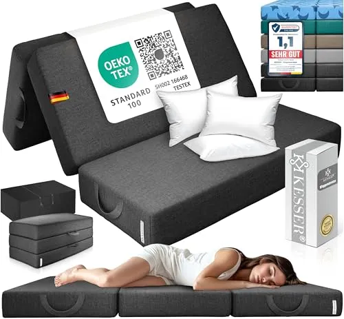 KESSER® Klappmatratze 160 x 195 x 15 cm Gästematratze 3-Fach faltbar zum Sitzhocker Faltmatratze Schaumstoff 25kg/m³ extra dick 15cm atmungsaktiv waschbar Abnehmbarer Bezug inkl. Camping Tragetasche