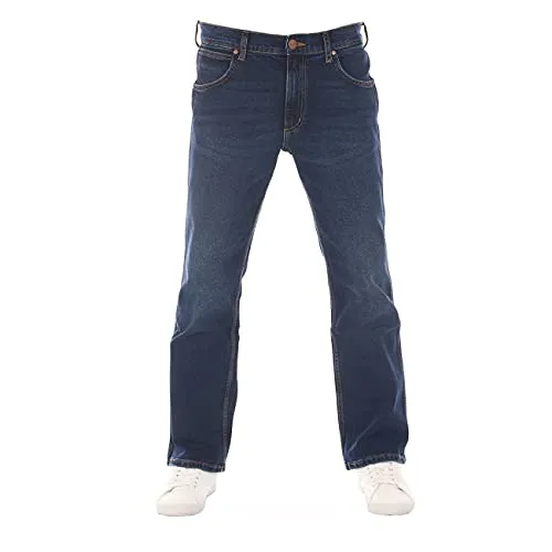 Wrangler Jeans Herren Stretch Bootcut Jacksville - Denim Blue w38 - Hochwertige Bootcut Jeans für Herren, perfekt sitzend und bequem durch Stretchanteil. Ideal für Arbeit und Freizeit, in angesagtem Classic Blue.