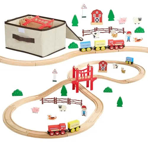VEVOR Holzeisenbahn Set 39-tlg. mit magnetischen Zügen