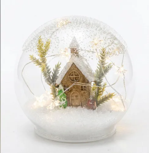 Kremers Schatzkiste LED Deko-Kugel Winterhaus mit Timer, 12 cm Weihnachtsdeko