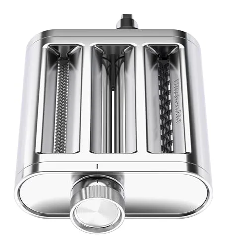 KitchenAid Metall 3-in-1 Nudelvorsatz 5KSM3MPA - Nudelroller, Schneider & Cutter - Vielseitiges 3-teiliges Set für frische Nudeln: Nudelroller mit 8 Dickeneinstellungen, Spaghettischneider und Fettuccine-Cutter aus hochwertigem Edelstahl. Perfekte Ergänzung für KitchenAid Standmixer, für mühelose Zubereitung.