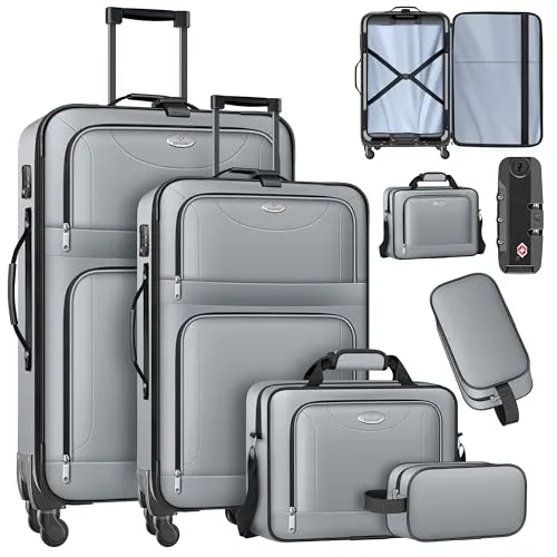 KESSER® 4-teiliges Reisekoffer Set mit TSA-Schloss - Entdecken Sie das KESSER Reisekoffer Set mit 4 Teilen, inklusive Kosmetiktasche. Robustes Design, 360° Rollen und TSA-Zahlenschloss garantieren sicheres und komfortables Reisen für jede Gelegenheit.