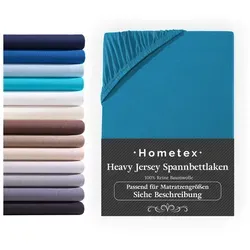 Hometex Premium Textiles Spannbettlaken Exclusive bis 25 cm Steghöhe, Jersey, Gummizug: rundum, 100% Baumwolle, Premium Qualität 160 g/m2 blau 180-200x200 cm - Steghöhe bis zu 25 cm cm x 190-200 cm