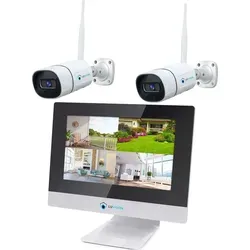 LUVISION Überwachungskamera Set Aussen WLAN mit Monitor (2 Kameras) - Kabelloses WiFi Überwachungssystem, wetterfest mit IP65 Schutz und Nachtsicht, einfach zu installieren und mit Smartphone-Benachrichtigung