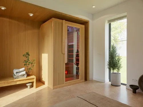 Infrarotkabine 2 Personen 2050W Hemlock Mica Redlight Heater Klarglas Tür Sauna