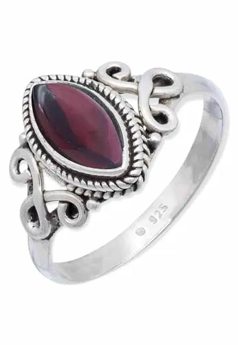 mantraroma Ring 925 Silber Damen Granat Edelstein rot ausgefallen verspielt
