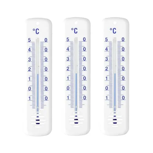 Lantelme 3 Stück Innenthermometer Temperaturanzeige -25°C bis 50°C | Analog Thermometer Set Zimmer Innen Außen Garten verwendbar | deutsche Produktion 14cm Kunststoff Wetterfest (Weiß)